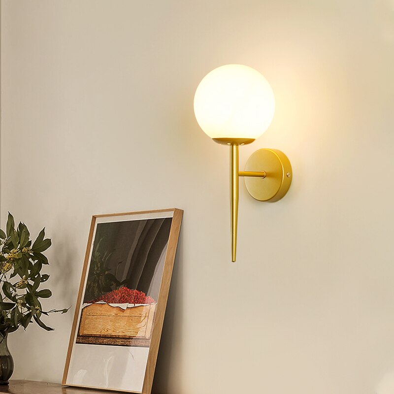 Lámpara de pared Led decorativa, lámpara de lectura nocturna de hierro junto a la lámpara, escaleras para el hogar, candelabro Vintage para Loft, luces de pared, bola de cristal, oro, negro, E27