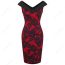 Women Floral Elegant V Neck Sheath Fitted Casual Work Party Sexy Sleeveless Summer Pencil Dress EB425