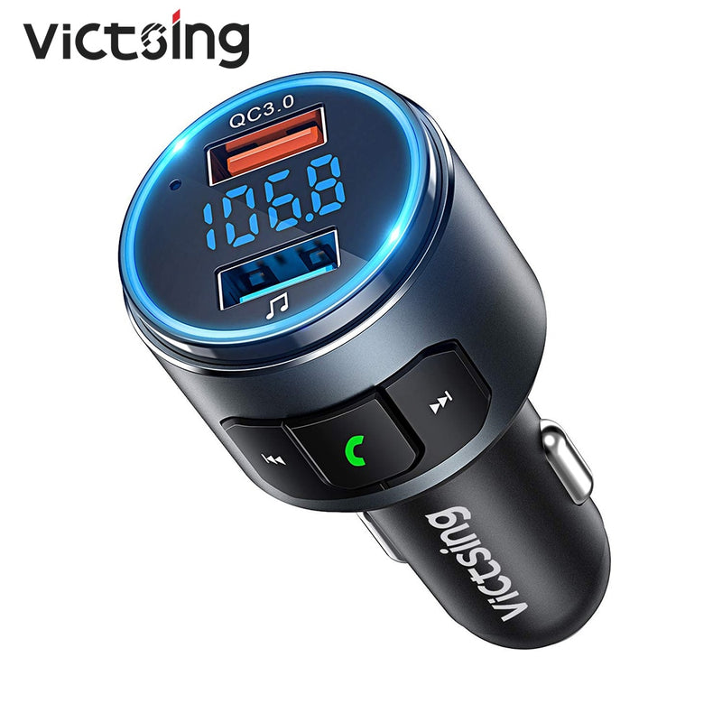 VicTsing BH347 Bluetooth Adapter Car AUX Bluetooth 5.0 Transimitter QC3.0 Wireless Radio Audio Adapter with LED Backlit USB Port