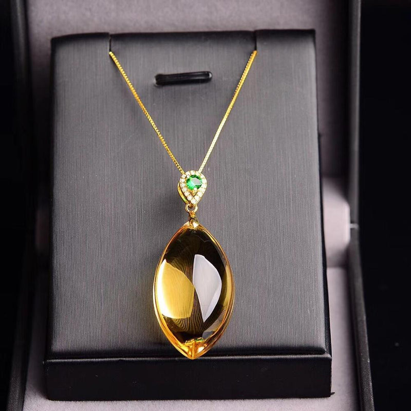 Natural Yellow Citrine Quartz Water Drop Pendant 38x15mm Women Rare Wealthy Gold Citrine Stone Fashion Bead Necklace AAAAA