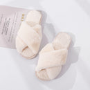 Winter Women House Slippers Cross Faux Fur Ins Fashion Warm Shoes New Indoor Warm Cotton Slippers Thickened Leak-Toe Fur Slides