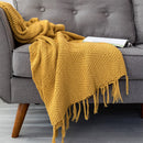 Mustard Yellow Blanket Sofa Knit Throw Blanket Tassels Fringe Blanket Travel 130x160cm Home Sofa Chair Couch Bed  50"x62"