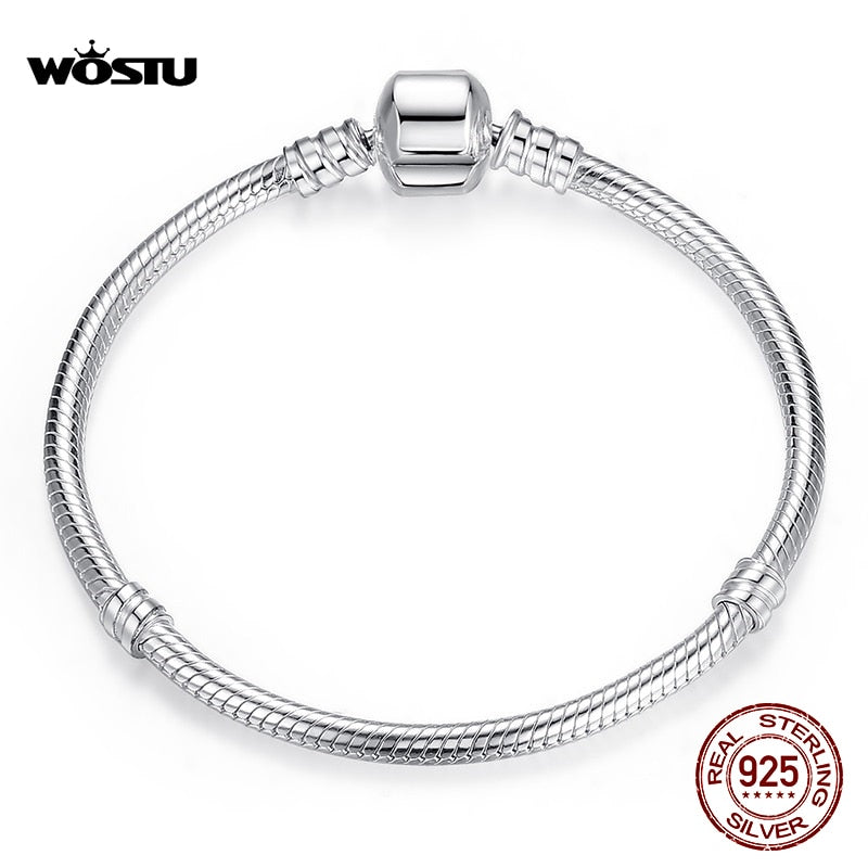 WOSTU-pulsera de plata de ley 100% 925 auténtica para mujer, brazalete Original, cadena de serpiente, joyería de alta calidad para boda, 17-20cm