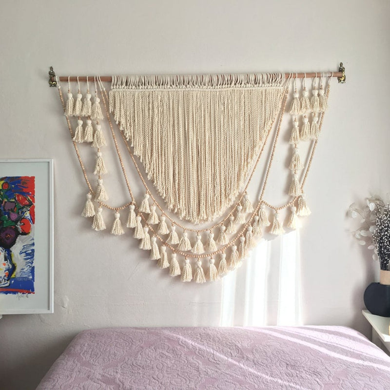 Nuevo tapiz geométrico nórdico colgante de pared bohemio macramé borla tejido tapiz hogar dormitorio Fondo decoración de boda