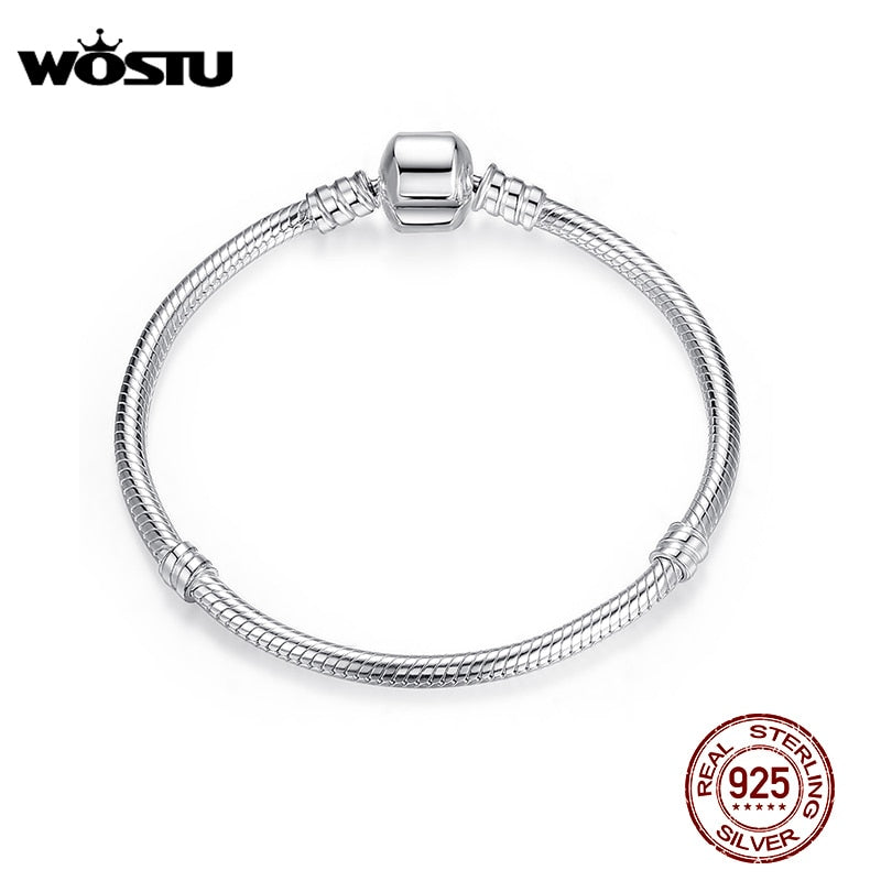 WOSTU-pulsera de plata de ley 100% 925 auténtica para mujer, brazalete Original, cadena de serpiente, joyería de alta calidad para boda, 17-20cm