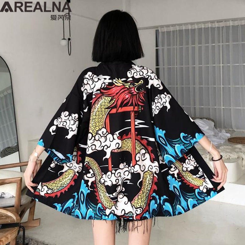 Dragon Anime Kimono Beach Girls Cosplay Dress Shirts New Korean Sunscreen Japanese Kimono Traditional Clothing Hombre Yukata Man