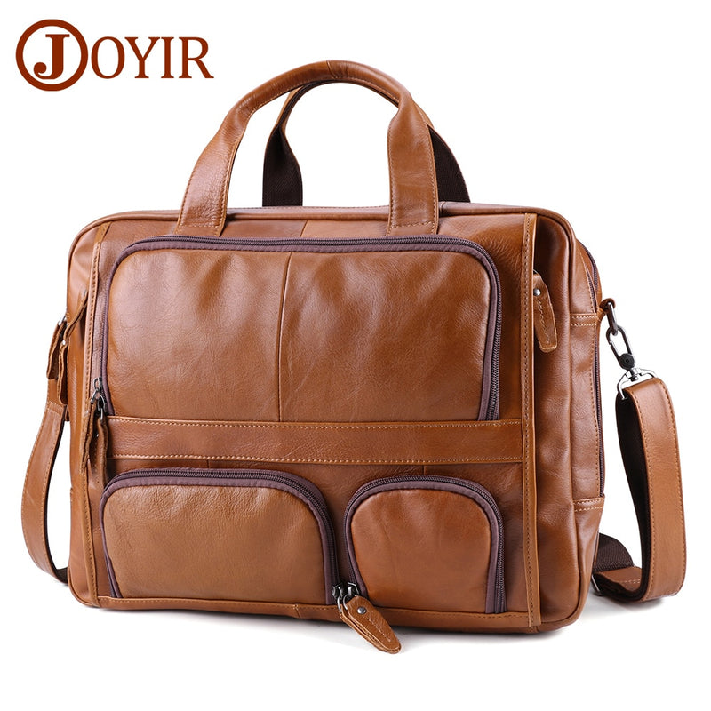 JOYIR Genuine Leather Men's Briefcase Business Bag Laptop 17"Large Capacity Travel Messenger Bag Men Shoulder Bag for Documents