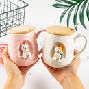 430ml Cute Animals Relief Ceramics Mug With Lid and Spoon Coffee Milk Tea Handle Cup Novelty Gifts
