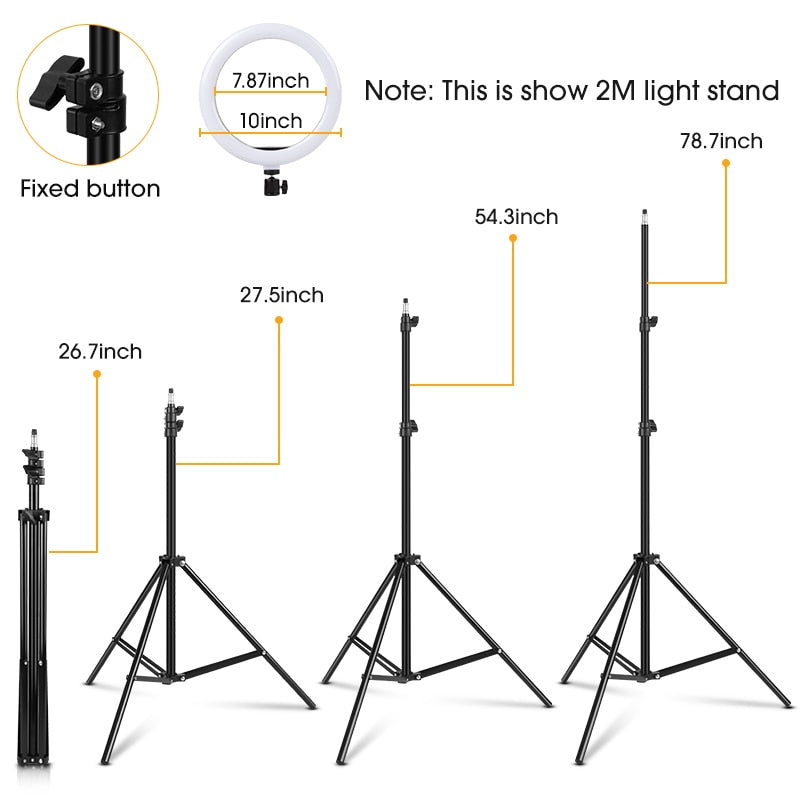 Anillo de luz regulable para Selfie, lámparas LED redondas, USB con soporte para teléfono, soporte de trípode de 1,6 M para Tiktok, luz de vídeo, maquillaje, conjunto de fotografía