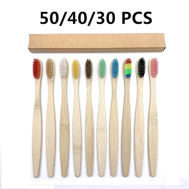 50/40/30-pack Bamboo Toothbrush Adults Soft Bristles Biodegradable Plastic-Free Toothbrushes Low Carbon Eco Bamboo Handle Brush