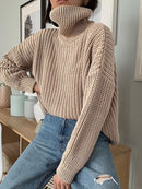 WOTWOY Autumn Winter Knitted Turtleneck Sweater Women Thick Long Oversized Sweaters Women Solid Cashmere Pullovers Korean Tops