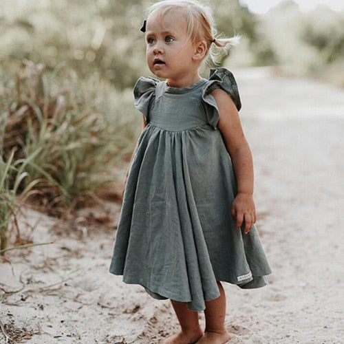 2020 nuevos vestidos de verano para niñas pequeñas, vestido informal de lino para niños y niñas de América europea, vestido de princesa dulce con volantes