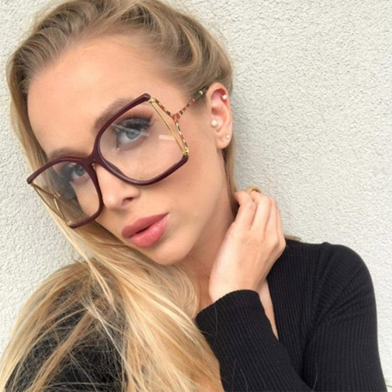 Red Square Clear Lens Glasses for Women Half Frame Fashion Glasses Frame Brand Design Decorative Eyewear oculos grau feminino