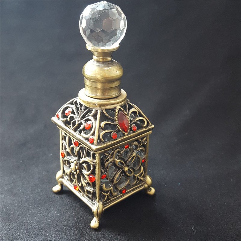 Ancient Arab Empty Perfume Bottle Antique Crystal Metal Bottle Dripper Home Decor Lady&