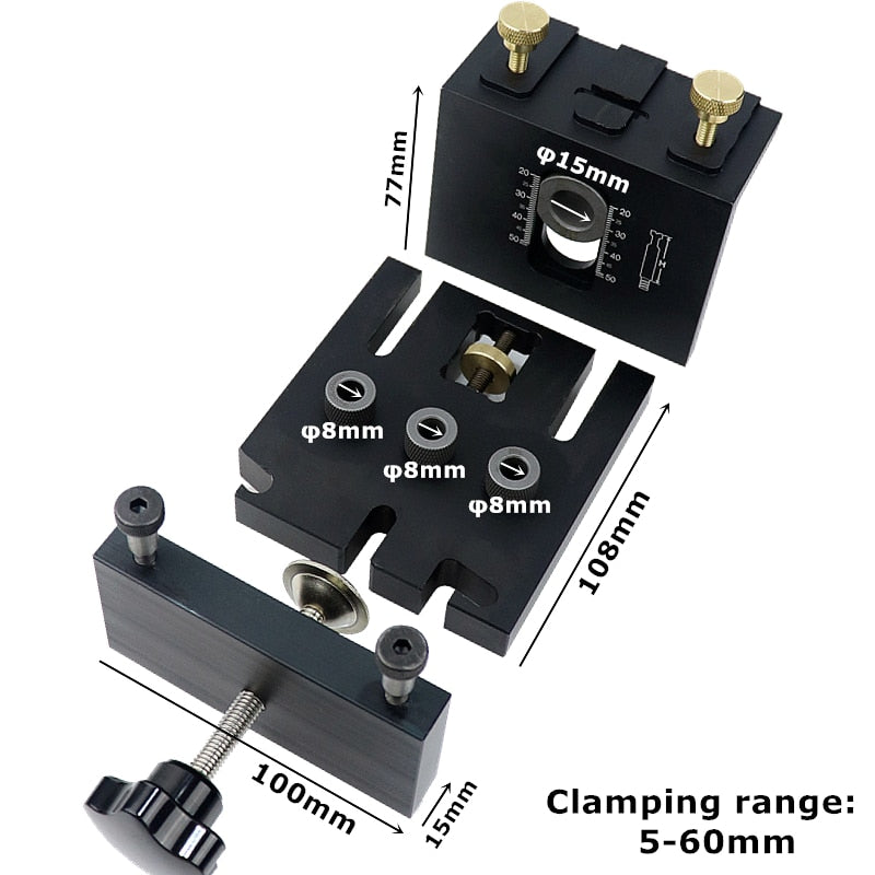 Kit de plantilla de espiga para carpintería 3 en 1 con Clip de posicionamiento guía de perforación ajustable perforador localizador herramientas de carpintería