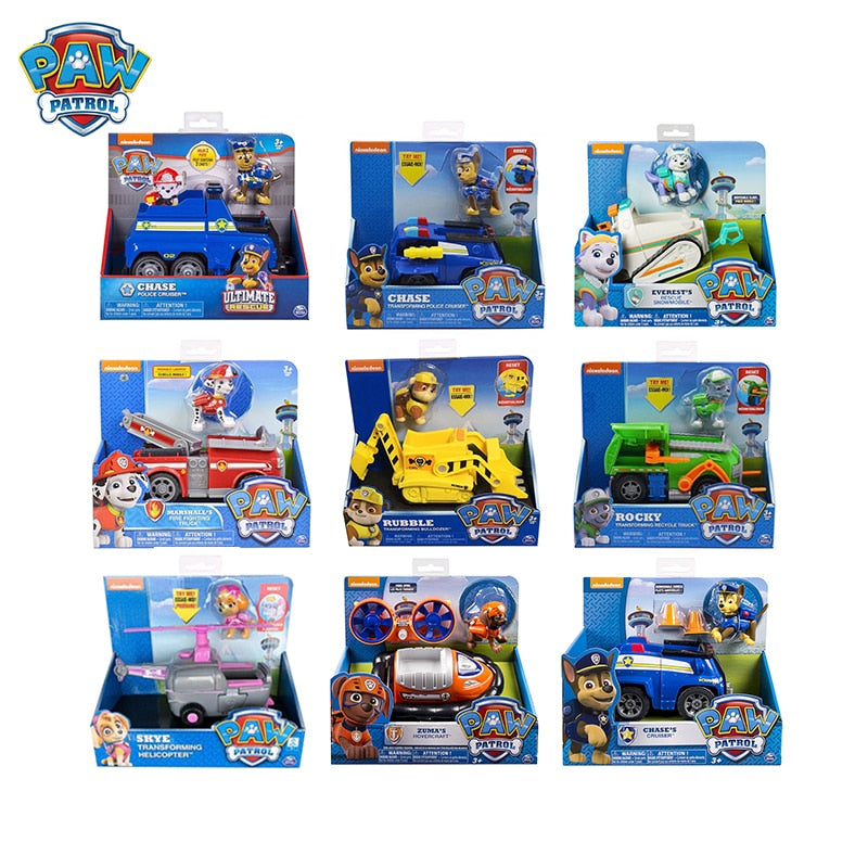 Juego de cachorros de perro de rescate de la patrulla canina genuina, coche de juguete, Patrulla Canina, modelo de figura de acción, Chase Skye, coche de escombros para niños, regalo