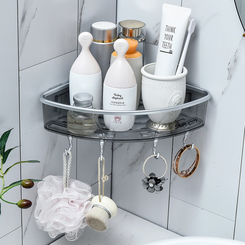 Punch-free Bathroom Shelf Shampoo Cosmetic Towel Storage Rack Organizer Bath Corner Holder Household Items Bathroom Accessories