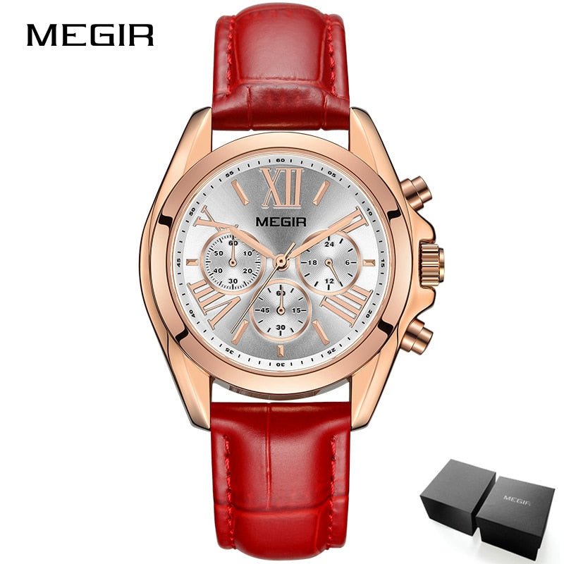 MEGIR, reloj de pulsera de cuarzo informal a la moda para mujer, cronógrafo, correa de cuero, reloj de negocios para dama, relojes femeninos, reloj 2020