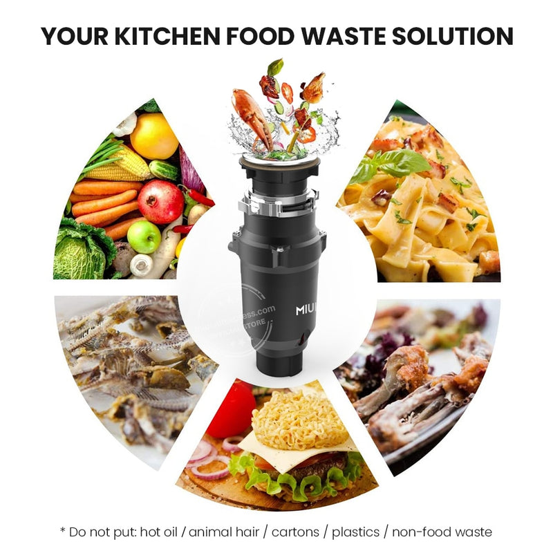 MIUI Continuous Feed Garbage Disposal with Sound Reduction,1/2 HP Food Waste Disposer with Stainless Steel Grinding System