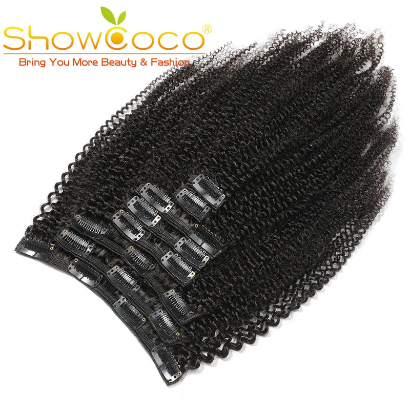 Showcoco Afro Kinky Curly Clip In Hair Extensions Human HairClip 125 8pcs Clip In Real Human Hair Extension 4c Machine-Made Remy