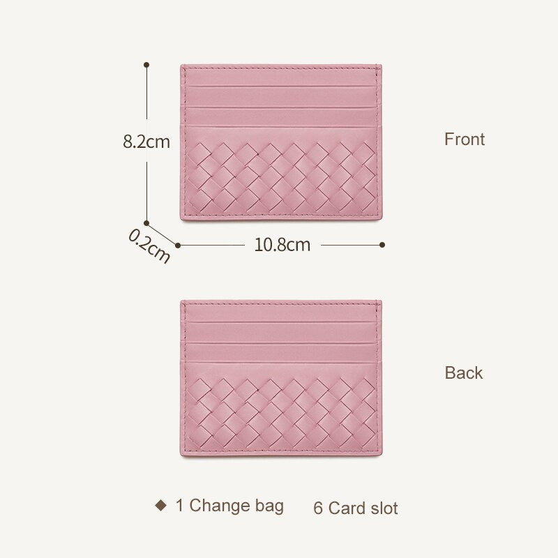 Leather Card Bag Men Woven Ultra-Thin Luxury Brand Credit Card Holder Women Multiple Card Slots Anti-Theft Top Baby Cow Leather
