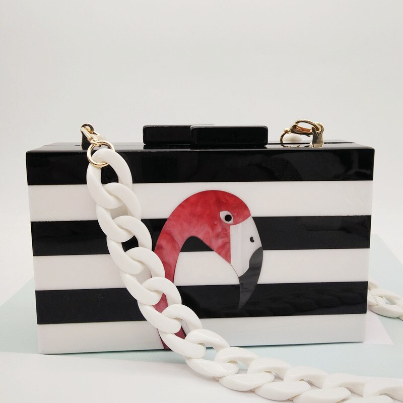Frauen Umhängetasche Marke Mode Brieftasche Europäische Luxus Handtasche Elegant Schwarz Weiß Frau Streifen Acryl Flamingo Lässige Kupplung