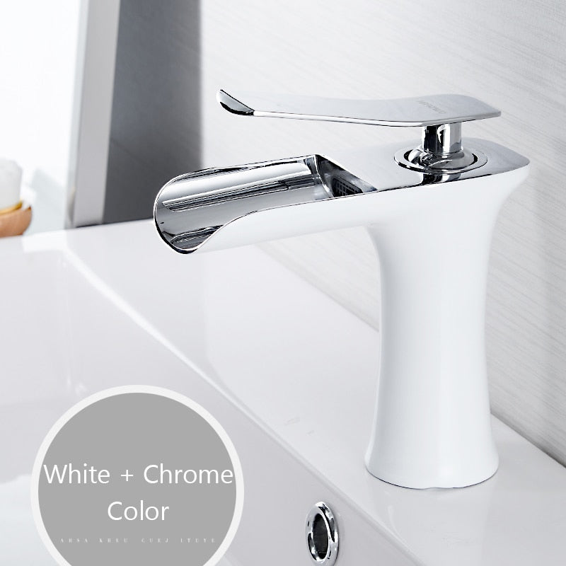 Basin Faucets Waterfall Bathroom Faucet Single handle Basin Mixer Tap Bath Antique Faucet Brass Sink Water Crane Silver 6009