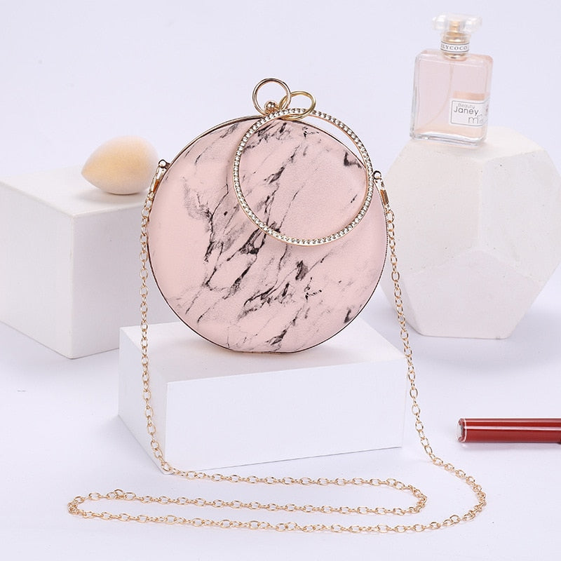 2022 Women handmade round designer evening bag simple PU leather handbag female Clutches Chain Shoulder Bags M1141
