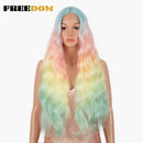 FREEDOM Synthetic Lace Wigs Long Natural Wave 30inch Omber Blue Rainbow Color Pink Hair Wigs Heat Resistant Fiber Cosplay Wigs