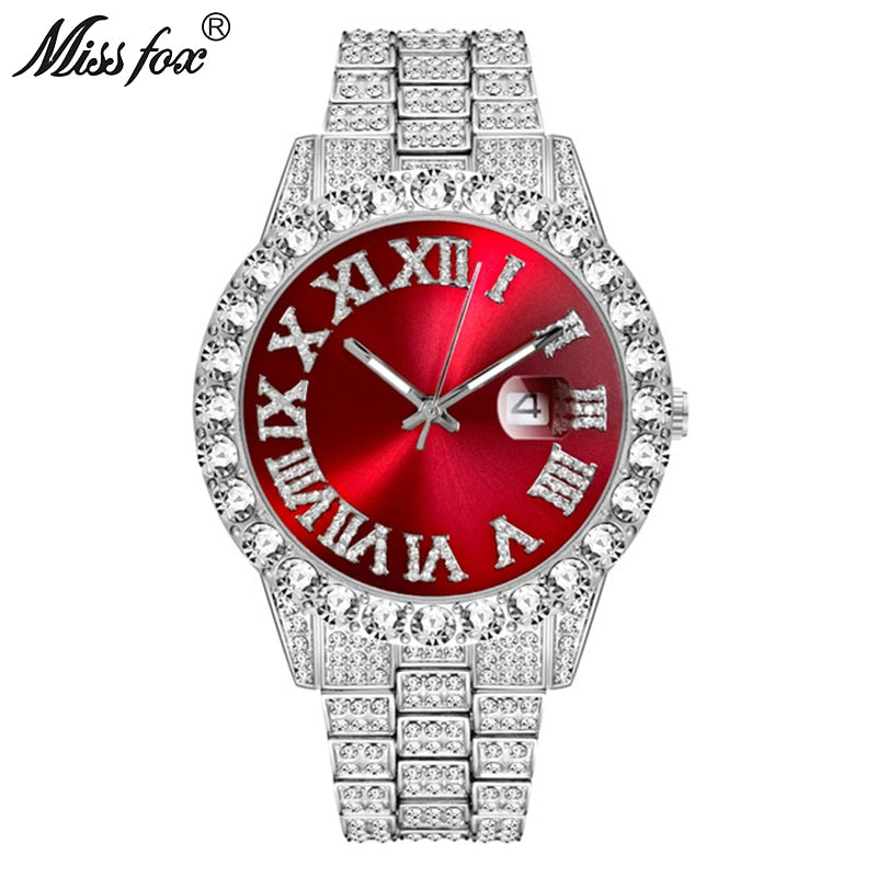 Reloj MISSFOX para hombre 2020, los más vendidos, marca de lujo, esfera azul, oro, relojes de moda para hombre, pulsera grande de diamantes, reloj de lujo para hombre