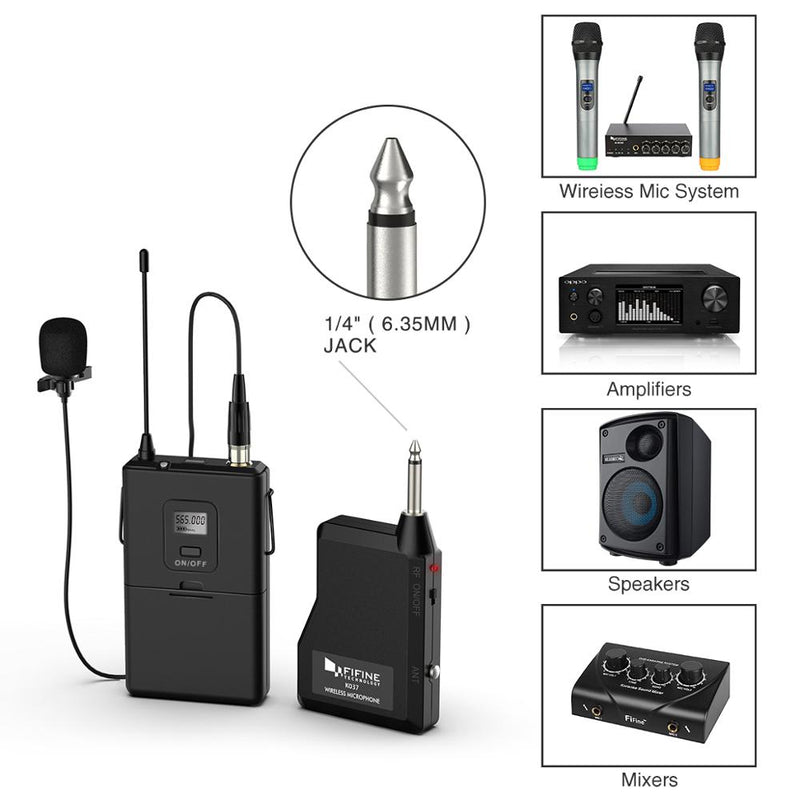 Fifine 20-Kanal-UHF-Wireless-Lavalier-Ansteckmikrofonsystem mit Taschensender, Mini-Ansteckmikrofon und tragbarem Empfänger