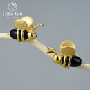 Lotus Fun 18K Gold Lovely Honey Bee Stud Earrings Real 925 Sterling Silver Handmade Design Fine Jewelry Earrings for Women Gift