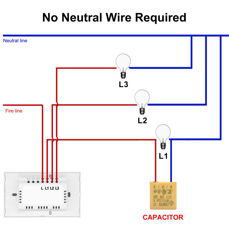 Interruptor táctil Wifi inteligente No requiere cable neutro Smart Home 1/2/3 Gang interruptor de luz 220V compatible con Alexa Tuya App 433RF remoto
