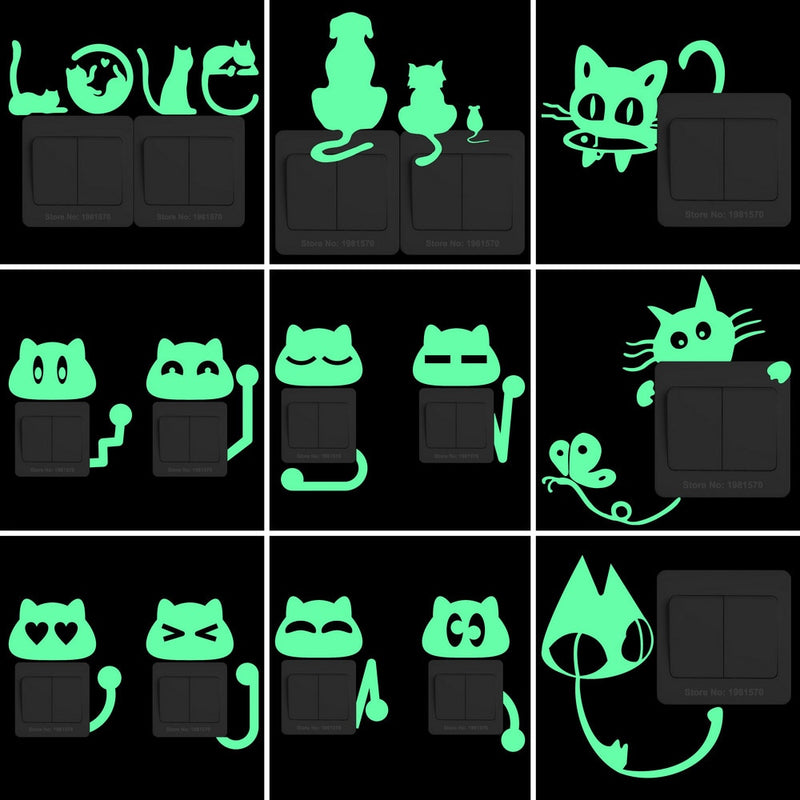 Glow in the Dark Cat Sticker Kids Room Luminous Stickers Home Decor Cartoon Wall Sticker Car Phone Bathroom Toilet Decoration