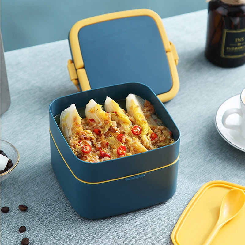 Fiambrera de estilo japonés para niños, caja de almacenamiento de contenedores de alimentos a prueba de fugas, caja bento bonita portátil de múltiples capas con compartimento