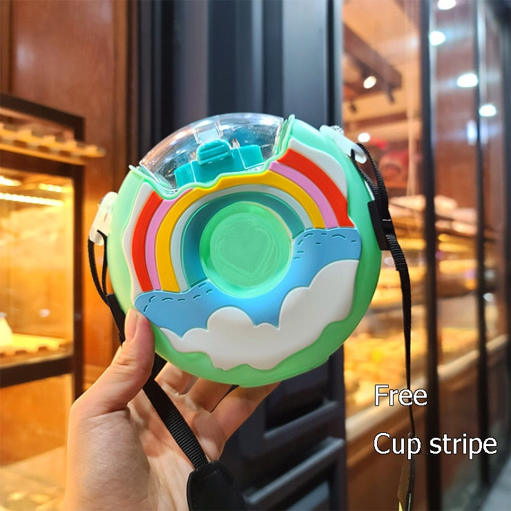 Hot Summer Cute Donut Ice Cream Water Bottle With Straw Creative Square Watermelon Cup Portable Leakproof Tritan Bottle BPA Free