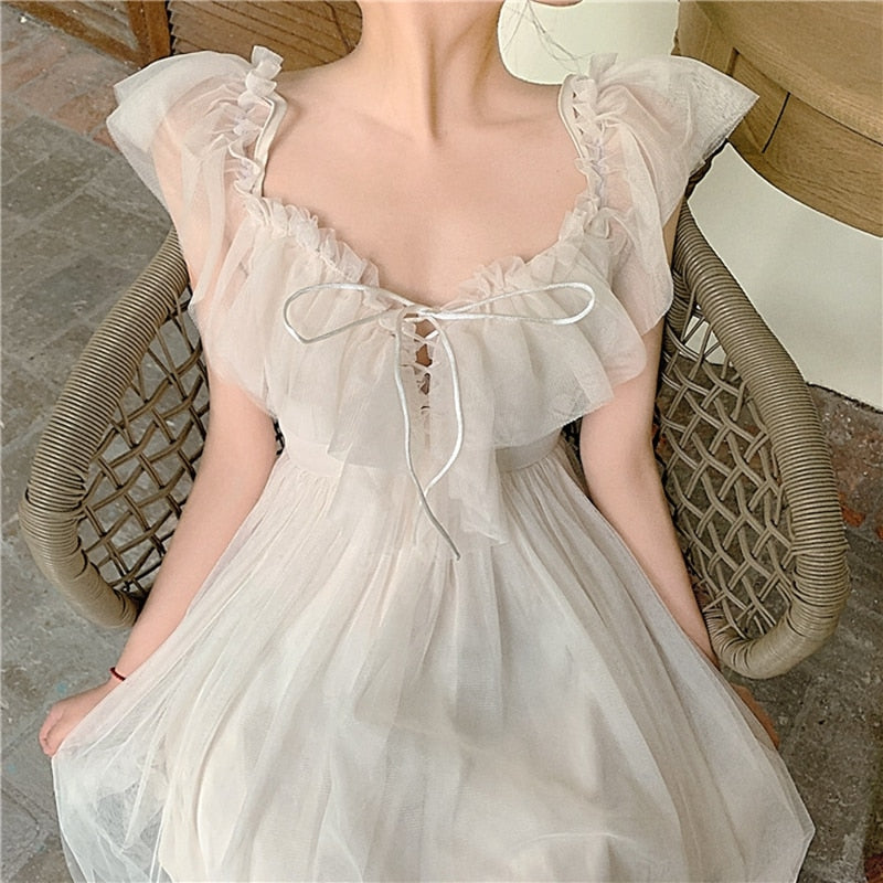 Foto real de Sannian de vestido largo con tirantes y protector solar de encaje en hilo suave en el verano de 2019, conjunto de 2 piezas, vestido sin mangas para mujer