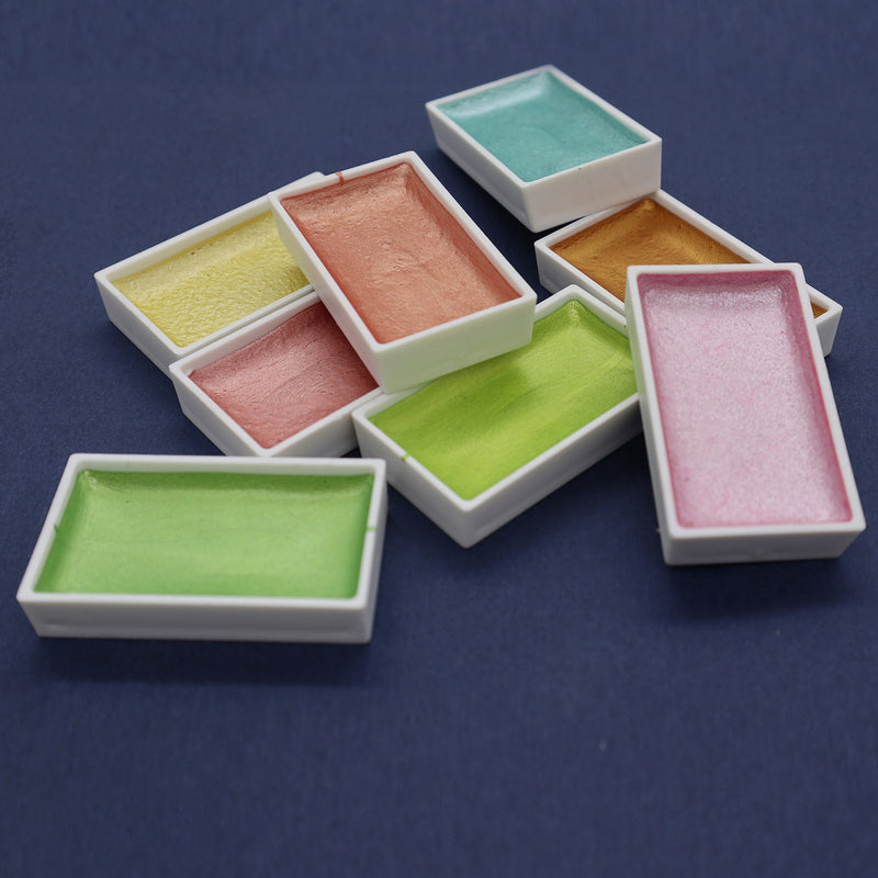 SeamiArt 24 Farben Glitter Metallic Aquarellfarbe Geschenkbox Set Künstler Aquarellperlen Pigment für Zeichenbedarf