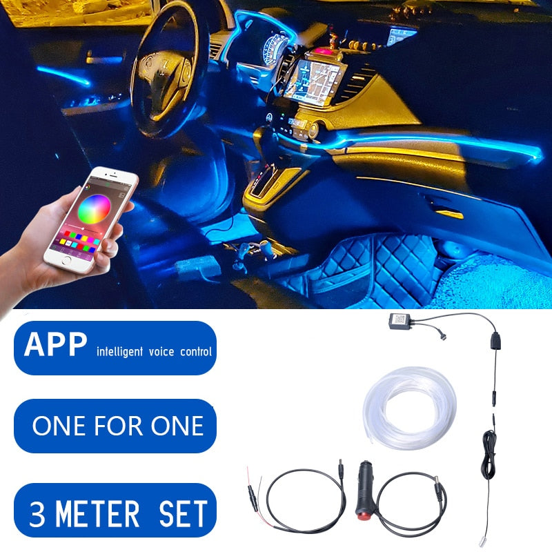 8M RGB Fiber Optic Car Interior Decorative Ambient Light App Sound Control LED Strip Cigarette Lighter Auto Atmosphere Lamp 12V