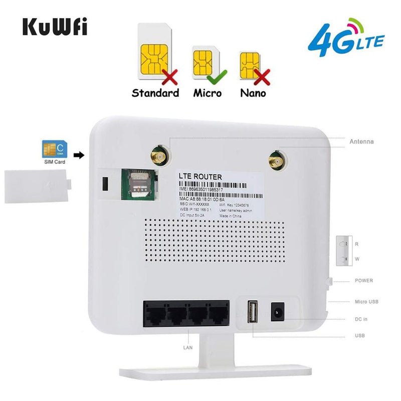 KuWFi 4G Router Sim Card 300mbps Unlocked 4G CPE Wireless Router 150mbps CAT4 Mobile Wifi Hotspot With Sim Card Slot 4 LAN Ports