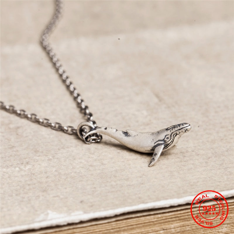 MKENDN Ocean Style 100% 925 Sterling Silver 52HZ Whale Pendant Necklace For Men Women Love Jewelry Gift