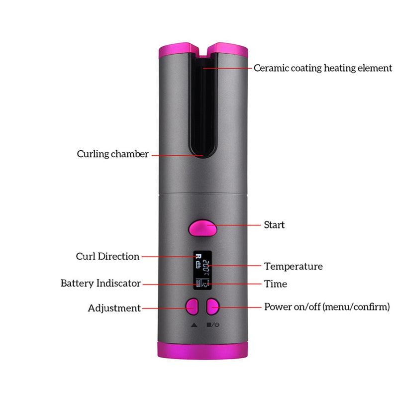 Cordless Auto Curler Automatic Curling Iron Rechargeable Fast Heating Waver Women Styler Rollers Auto Portable Hair Curler