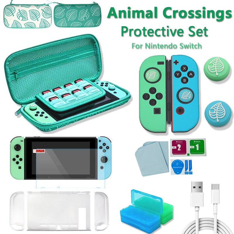 Accesorios de juego Animal Crossing para Nintendo Switch, bolsa de transporte de viaje, funda protectora, tapas de agarre de palo de pulgar, juego de cables de carga