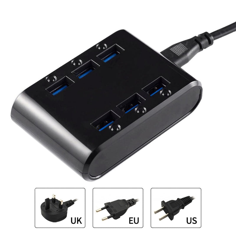 PUJIMAX UE/EE. UU./Reino Unido enchufe 24W 4.8A 6 puertos USB cargador Hub estación de energía cargador de teléfono móvil para Samsung Huawei LG Iphone adaptador