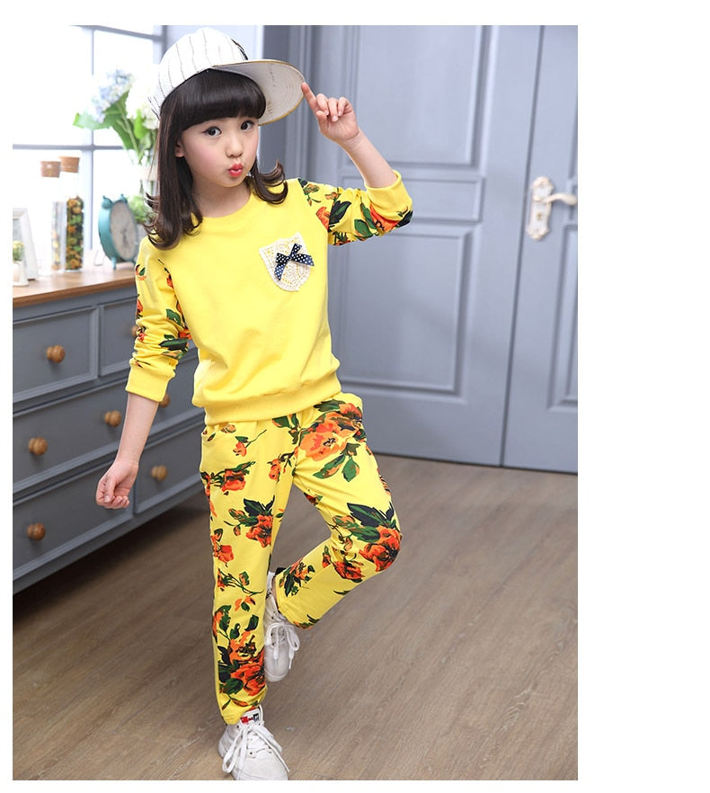 Winter Children Clothing Sets for Girls Floral Baby Girl Clothes Cotton Kids Tracksuit Sweatshirt+Pants Christma Costume Outfit