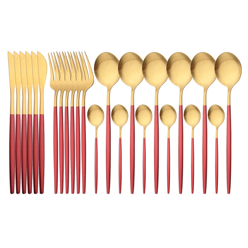 24Pcs Gold Matte Dinnerware Cutlery Set Stainless Steel Flatware Set Dinner Kniffe Fork Spoon Silverware Set Kitchen Tableware