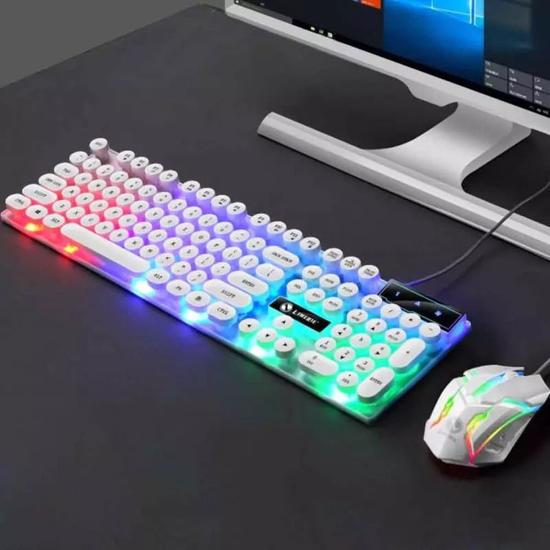 Juego de ratón y teclado para juegos con cable USB, juego de teclado y ratón para juegos con retroiluminación LED de colores arcoíris para el hogar y la Oficina