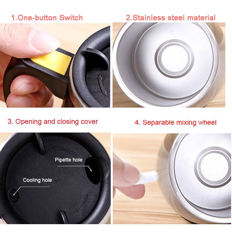 Auto Sterring Coffee mug Stainless Steel Magnetic Mug Milk Mixing Mugs Electric Lazy Smart Shaker Coffee Cup 2pcs gift 1 spoon