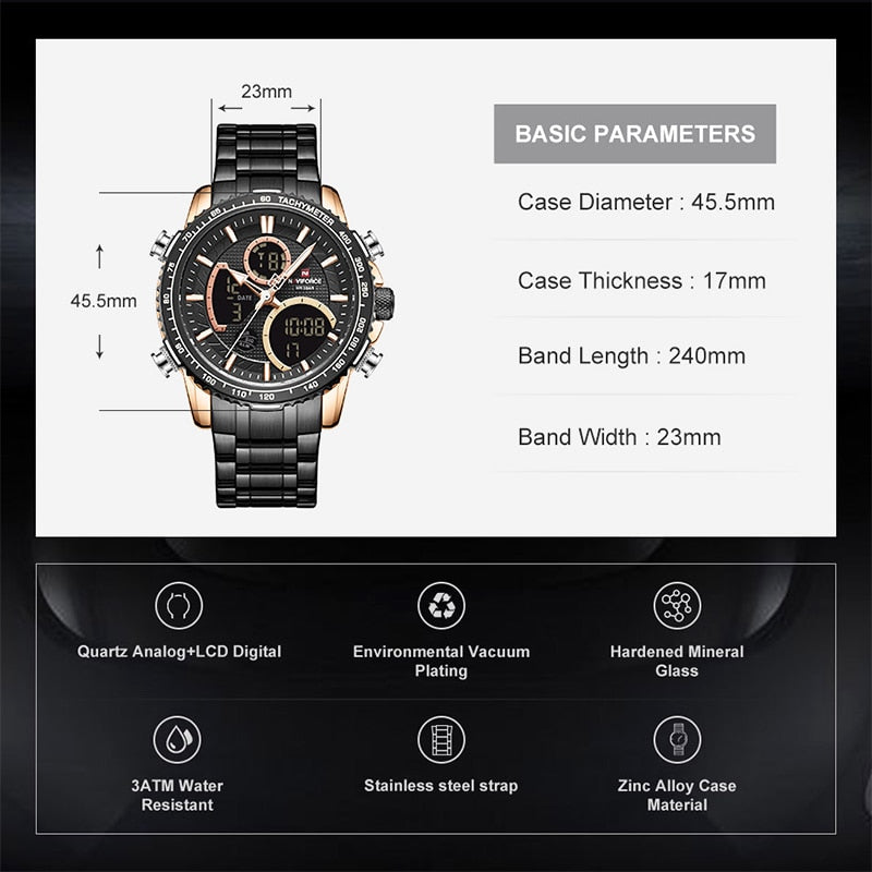 NAVIFORCE Herrenuhr Luxusmarke Digitale Sportuhren Herren Quarz Armbanduhr Männlich Leuchtende Wasserdichte Uhr Relogio Masculino