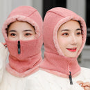 1pcs Women Winter Knitted Hat New Add Fur Lined Warm Winter Hats For Women With Zipper Keep Face And Ear Warmer Balaclava Cap
